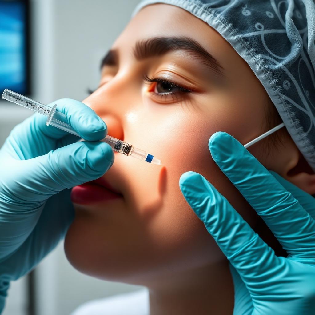 Profissional aplicando bioestimulador facial em clínica estética