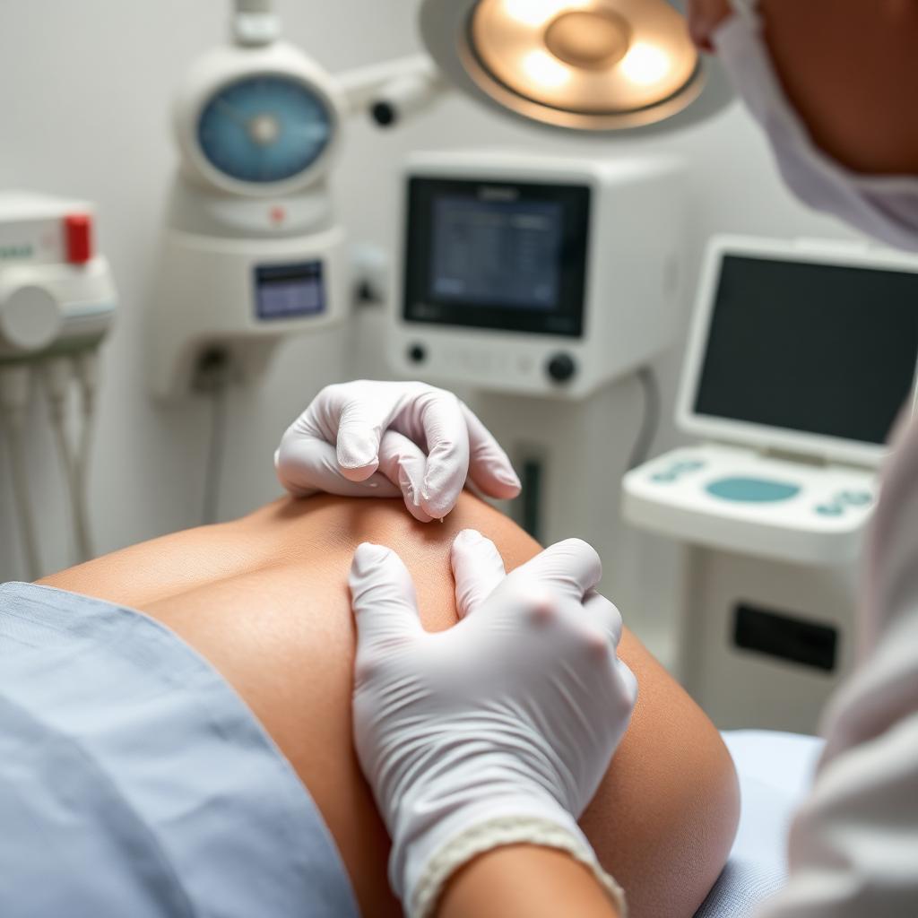 Profissional realizando procedimento estético em clínica moderna
